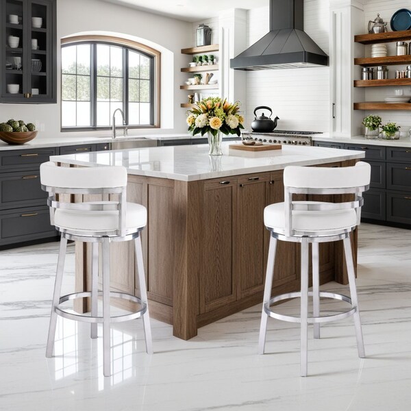 Armen Living Madrid 26" Counter Height Swivel White Faux Leather and Brushed Stainless Steel Bar Stool LCMABABSWH26 - main